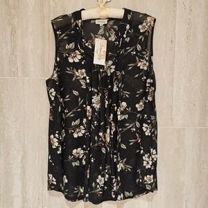 Womens Blouse Siren Lily Black White Floral Chiffon Sleeveless Size 3XL NWT